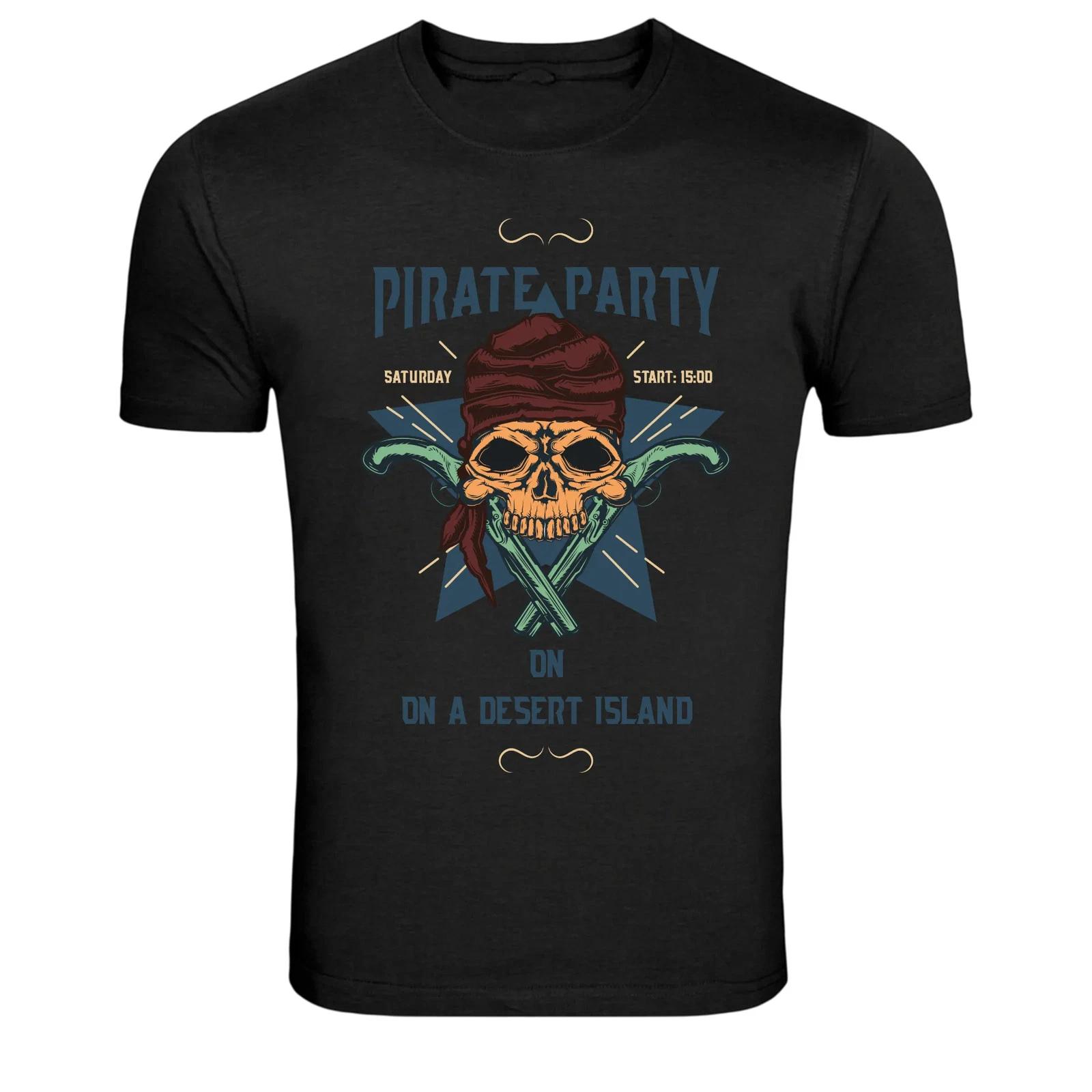 Pirate Skull Cross Swords Desert Island Party Graphic T-Shirt S