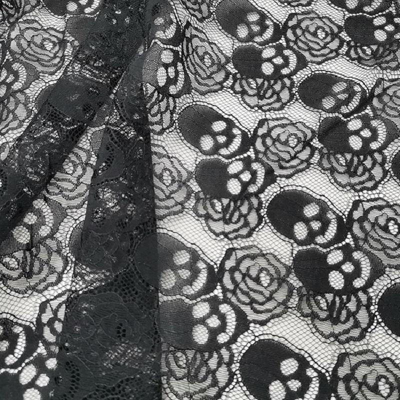1 Yard Halloween Ghost Skull Flower Printed Lace Mesh Fabric Soft Tulle Halloween Party Decoration Diy Apparal Sewing Fabric