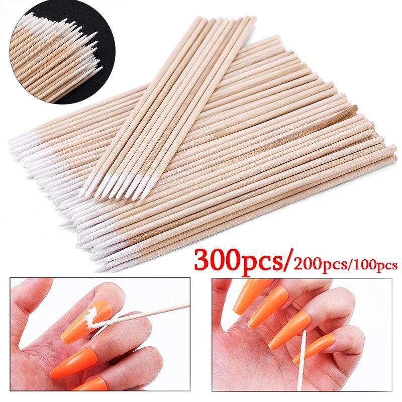 

100 шт., деревянные ватные палочки для ногтей, чистые палочки, кончики бутонов, деревянная ватная головка, корректор для деталей маникюра, средства для снятия лака, художественные инструменты