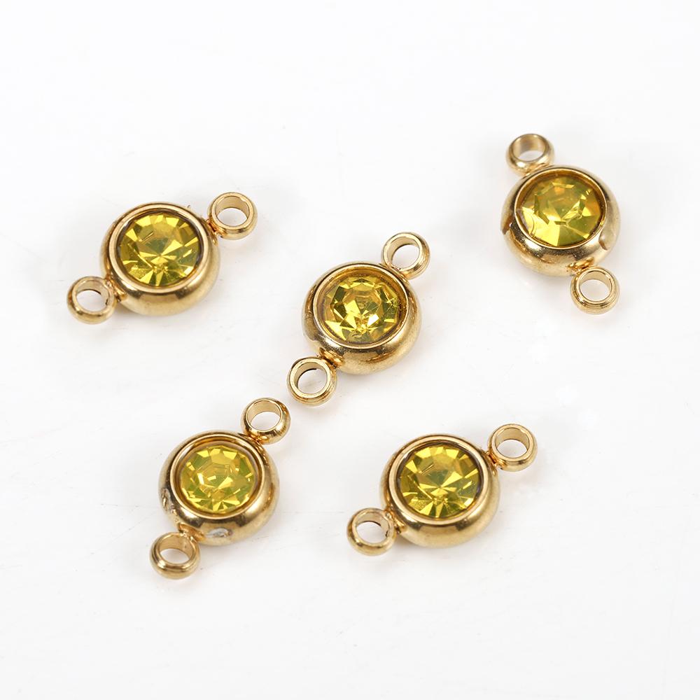10pcs 6mm Stainless Steel Crystal Rhinestone Beads Gold Color Birthstones Charms Pendants for Bracelet Jewelry Making Crafts DIY