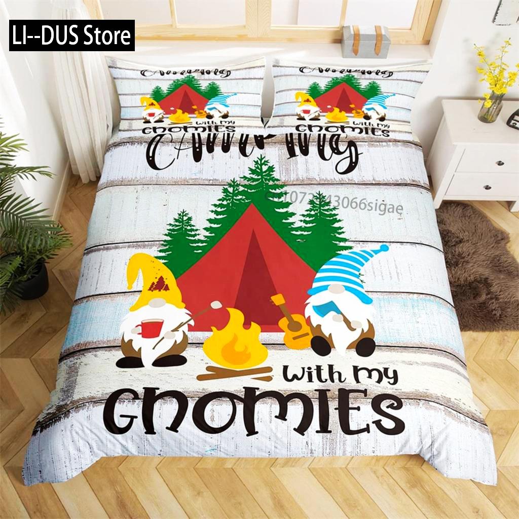 Camping Duvet Cover Set Cartoon Camper Comforter Cover Old Barn Door Bedding Set Cowboys Wooden Farmhouse Style For Kids Decor