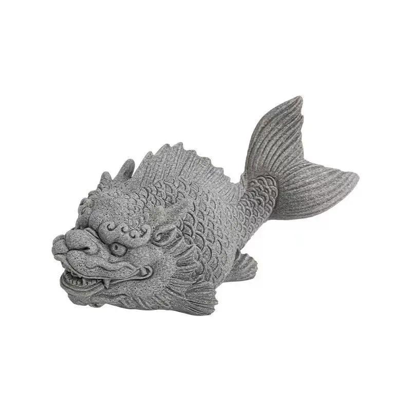 Fish Transformed Into Dragons Tea Pet Chinese-style Creative Ornaments Exquisite Sandstone Fish Tank Landscaping Desktop Decor