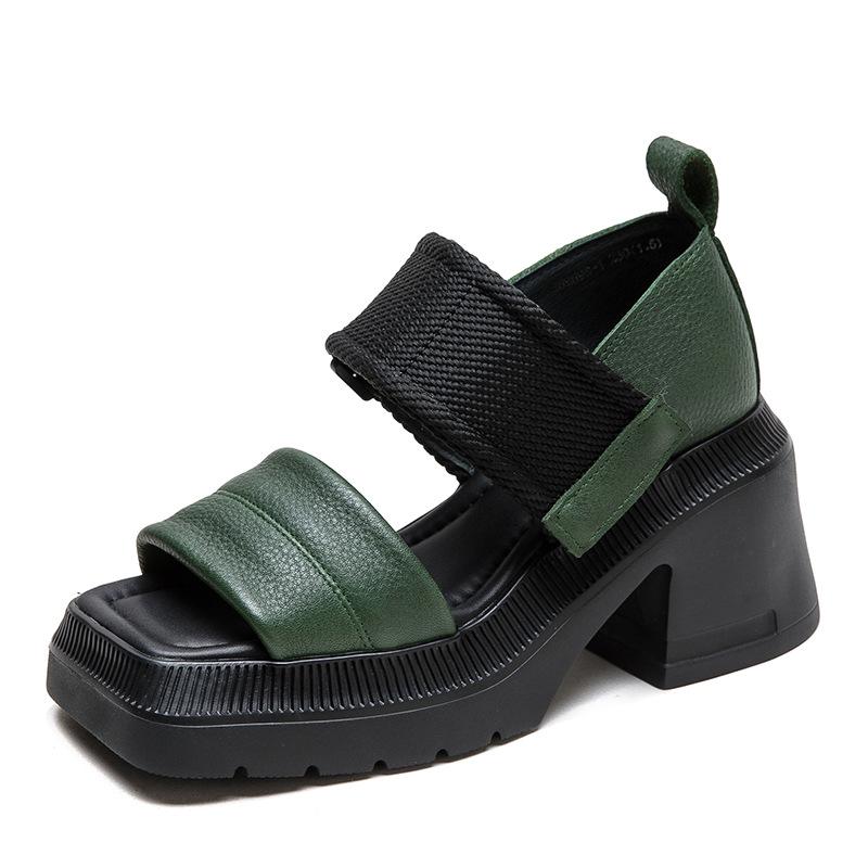 Fashion GKTINOO Retro Handmade Sandals 2025 Summer New Genuine Leather Splicing Embroidered Thick Sole Fashion Women's Shoes