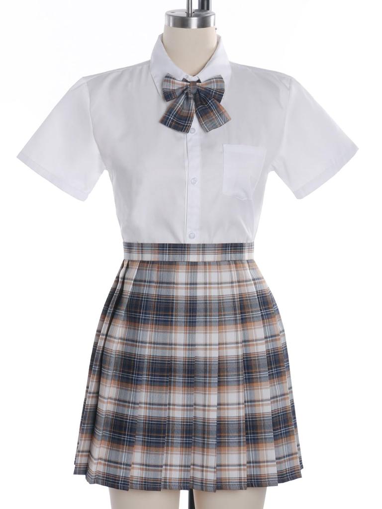 Uniform Cosplay for High School High School Pleated Uniform Cosplay Entrance Graduation Photo Blue L [NIUKACOS] Girls, Skirt, Shirt, Ribbon, Girls,