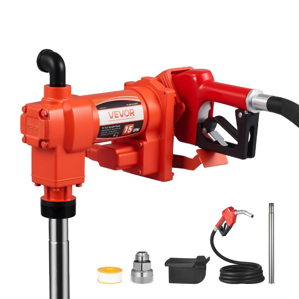 VEVOR Fuel Transfer Pump 230V, 15 GPM 57 L/min, AC Electric Oil Transfer Pump, with Auto Shut-Off Fuel Nozzle & Discharge Hose