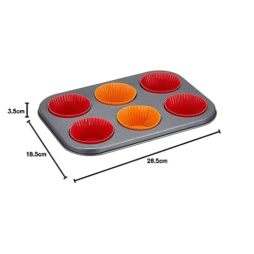PEARL METAL Bakemaid Silicone Muffin Pan, 6 Cavities, with Silicone Cups, D-6588