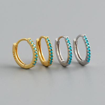 Bohemia 925 Sterling Silver Stud Earrings For Women Blue Zircon Piercing Hugguie Circle Earrings Jewelry Pendientes Eh1406
