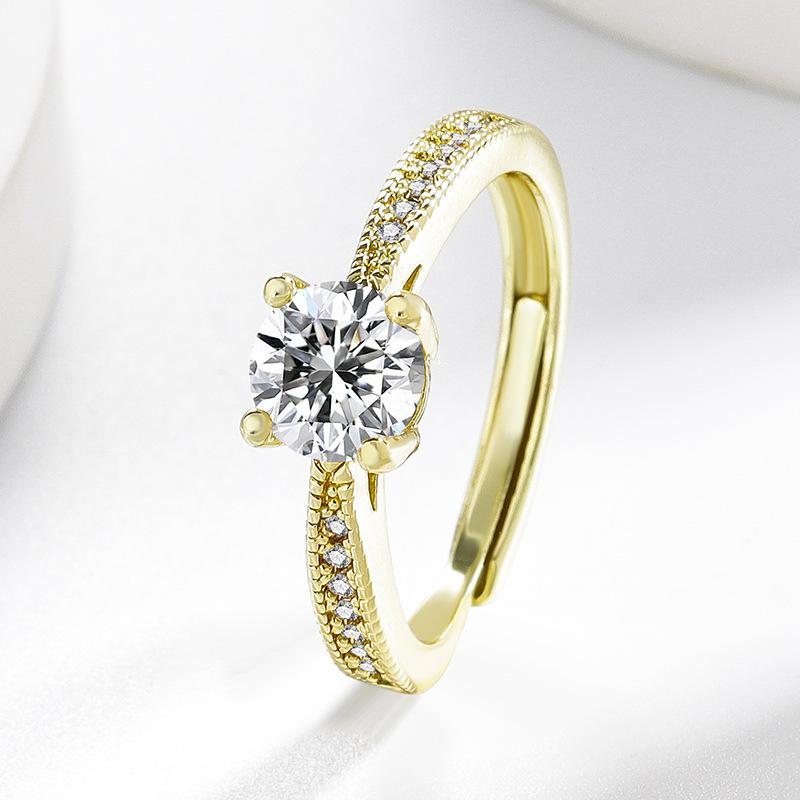 925 Sterling Silver Four Prong Eight Hearts Eight Arrows Dew Ring Classic Brilliant Advanced Sense Engagement Band for Women Jewelry Size:Adjustable золотой