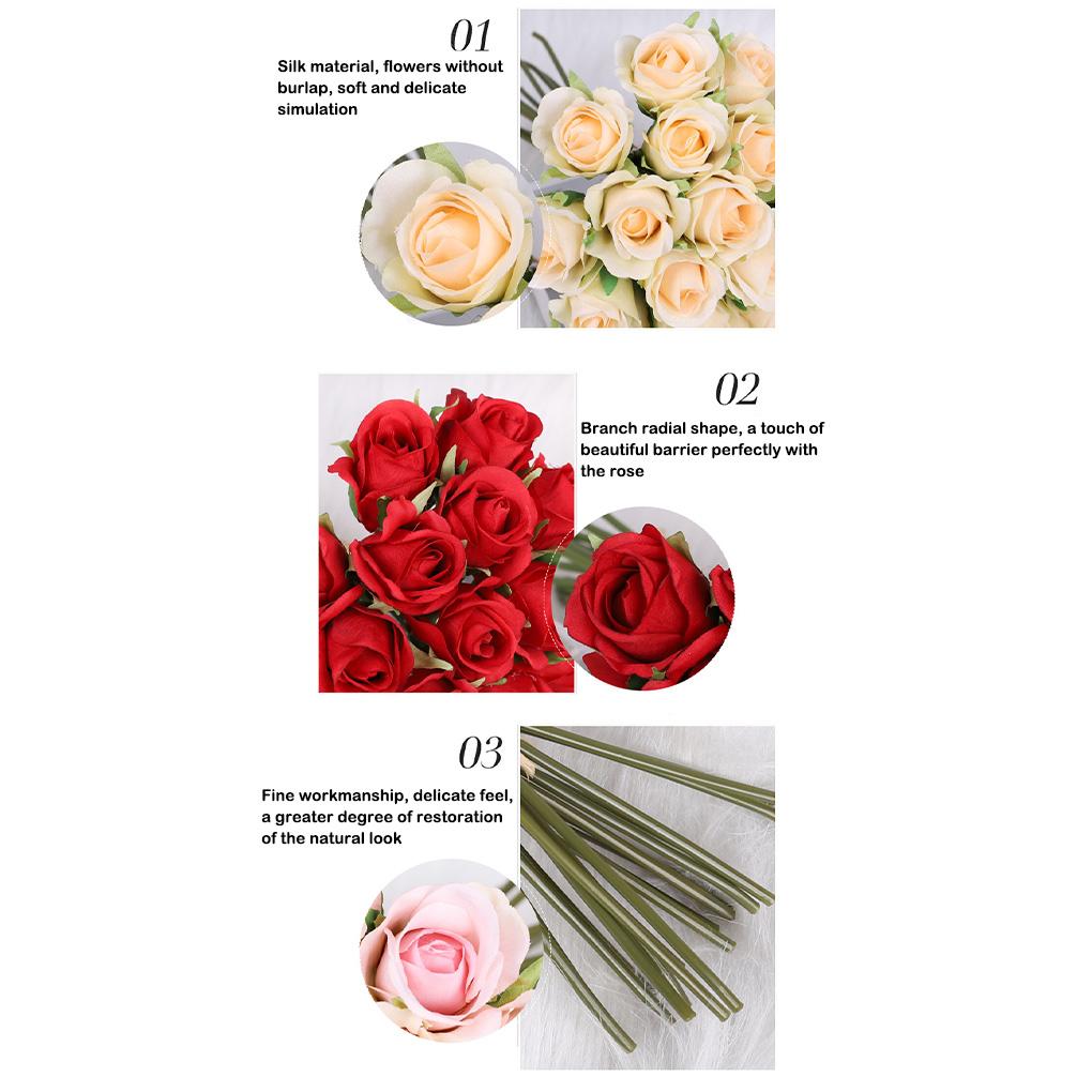 Artificial Flowers Fake Rose Bridal Bouquets 20 Heads Handheld for Arrangements Wedding Table Centerpieces Home Party
