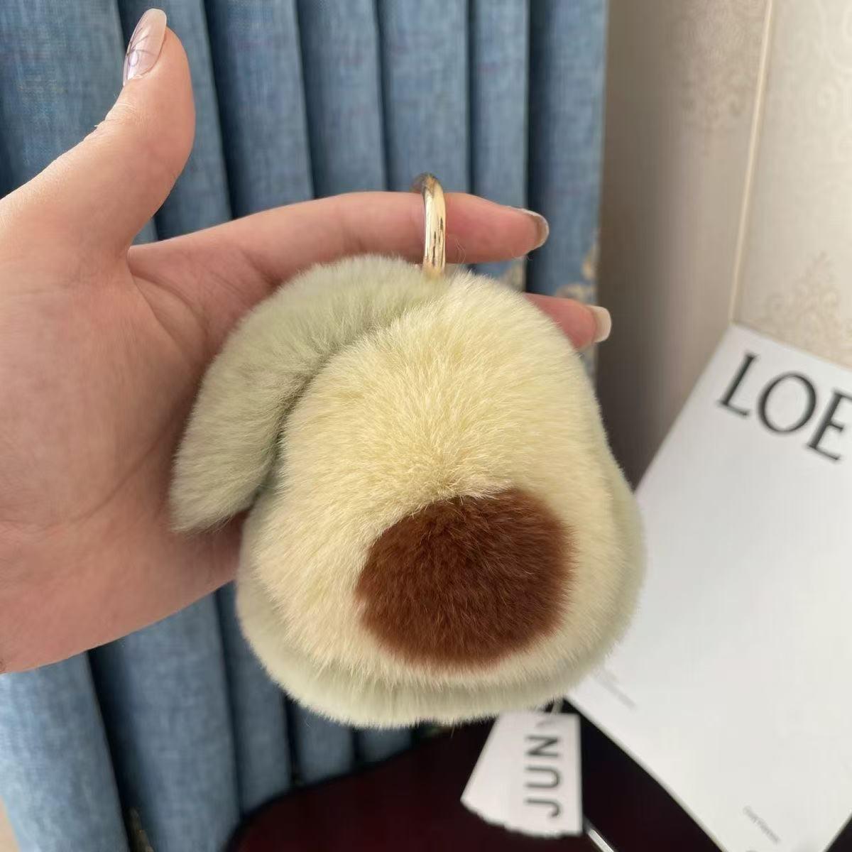 

Adorable Faux Rex Rabbit Fur Avocado Keychain Plush Charm for Backpack or Bag