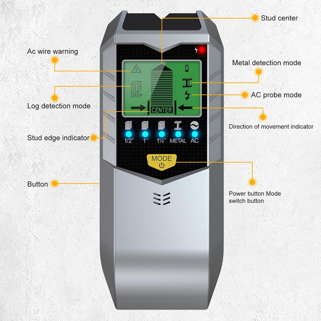 Reliable Wall Detection Device 5 in 1 Wall Scanner for Studs and Metal Detection with LCD Display and Sound Alert