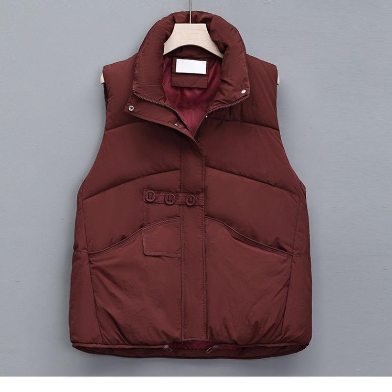 Three-button down cotton vest women's coat autumn and winter new stand-up collar cotton vest loose top