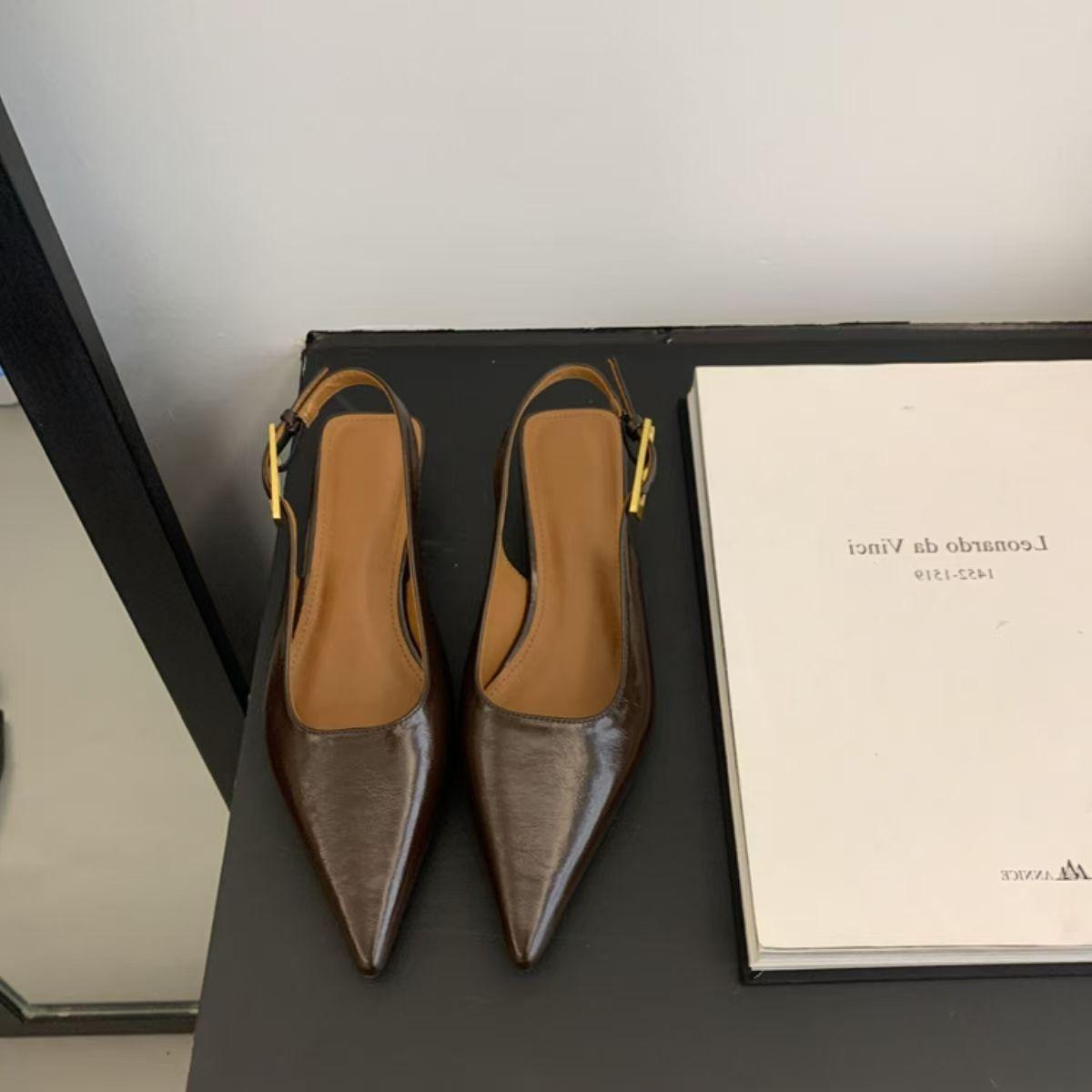 

Летние женские сандалии с острым носком, с открытой пяткой, мюли, элегантные женские туфли на низком каблуке для вечеринки стриптиза, сандалии 2025 39 темно-коричневого