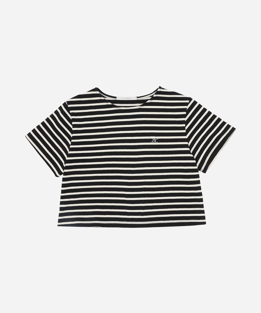Solteuaenchokollis Sac Striped Oversized Crop T-Shirt Black 4W2311003
