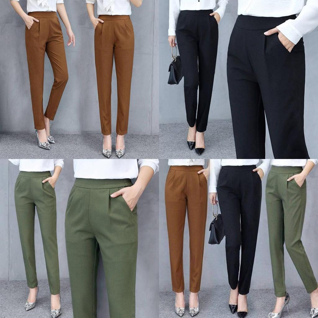 Spring Autumn Slim High Waist Womens Pants With Stretch Cotton Blend For Casual Wear