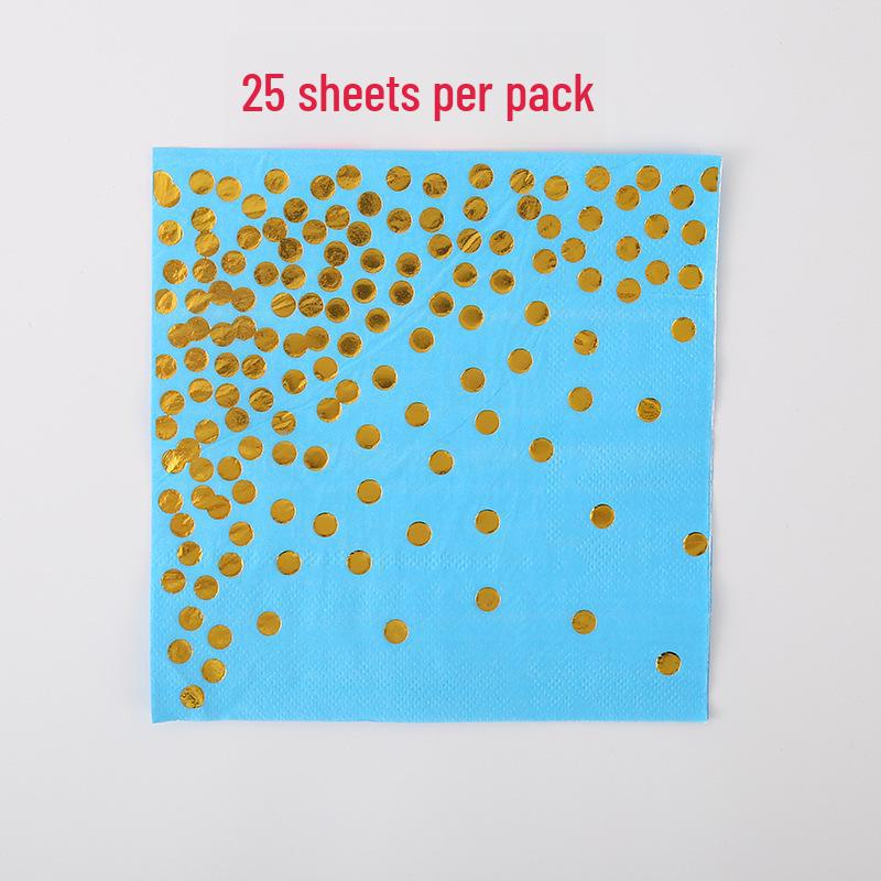 Blue and Gold Polka Dot Birthday Tableware Set: Disposable Dinner Plates, Dessert Plates, Cups, and Napkins