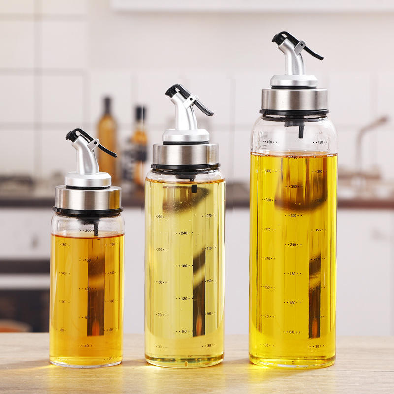 Oil Bottle 200/300/500ml High Borosilicate Glass Oil Dispenser With Scale Quantitative Sauce Vinegar Cooking Kitchen Supplies
