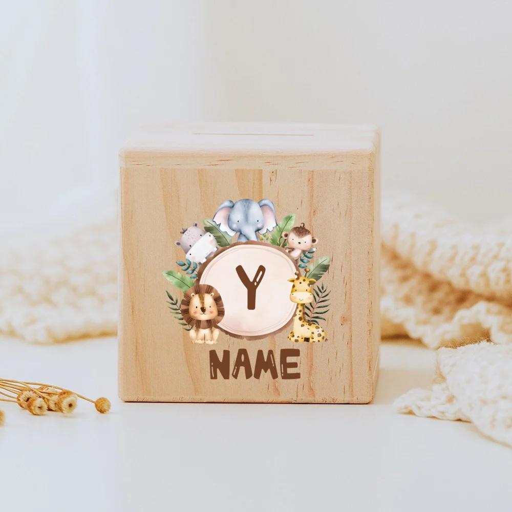 Personalized Money Box Baby Birth Gift Children Wooden Money Box with Name Customized Piggy Bank Baptism Gift