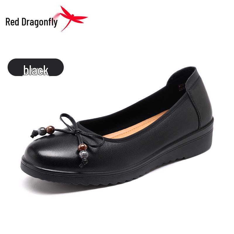 Red Dragonfly Women s Soft Sole Leather Flats - Summer Anti-Odor Casual Style 39 чёрный