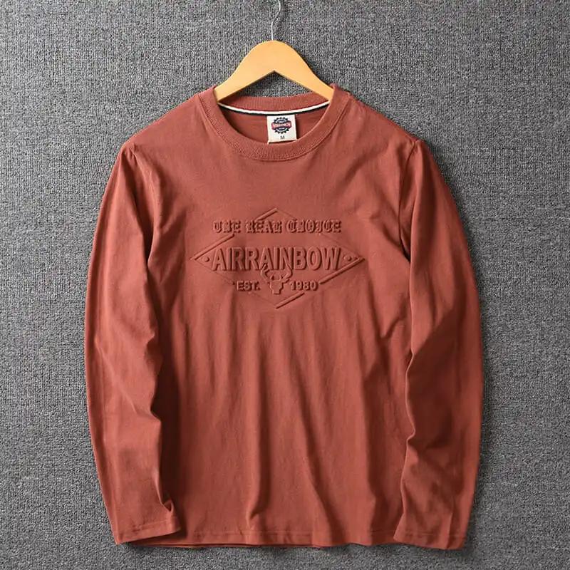 T-shirt de base à manches longues pour homme, lavé, pour le printemps/l'automne, avec imprimé de lettres et col rond