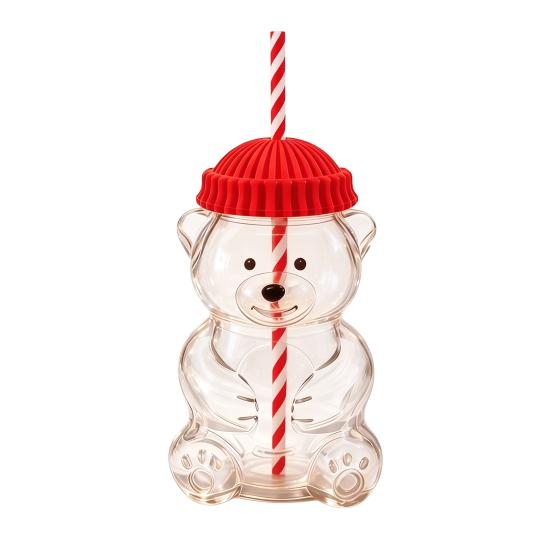 

Glass Bear Cup 600ml Reusable Glass Tumbler with Lid And Straw Cute Bear Sippy Cup for Iced Coffee Milk Tea Smoothies Cocktails 600ML червоний