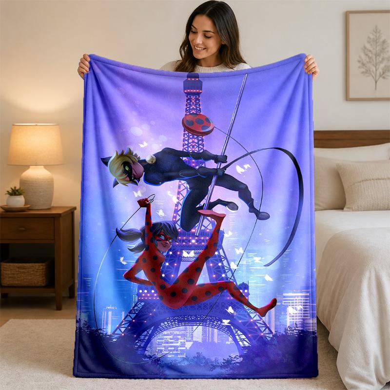 Miraculous Ladybug Print Flannel Blanket Cozy Warm Plush Throw Blanket For Bed Sofa Couch Indoor Household Use