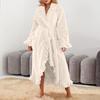 Women's Long Warm Nightgown Home Wear Solid Color Thick Bathrobe Close Fitting Pajamas