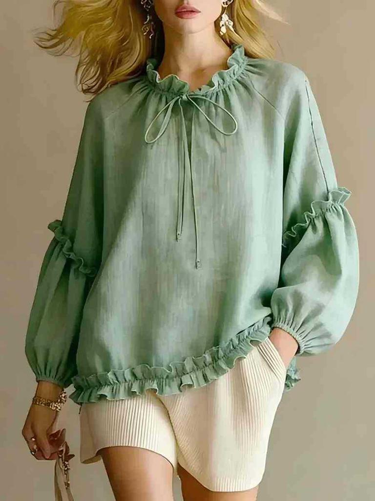 Spring and Autumn New Women's Casual Crew Neck Long Sleeve Loose Solid Color Top