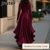 JPNTKY Women's Fashion Spring Autumn Solid Color Print Long Sleeve V-Neck Casual Dresses