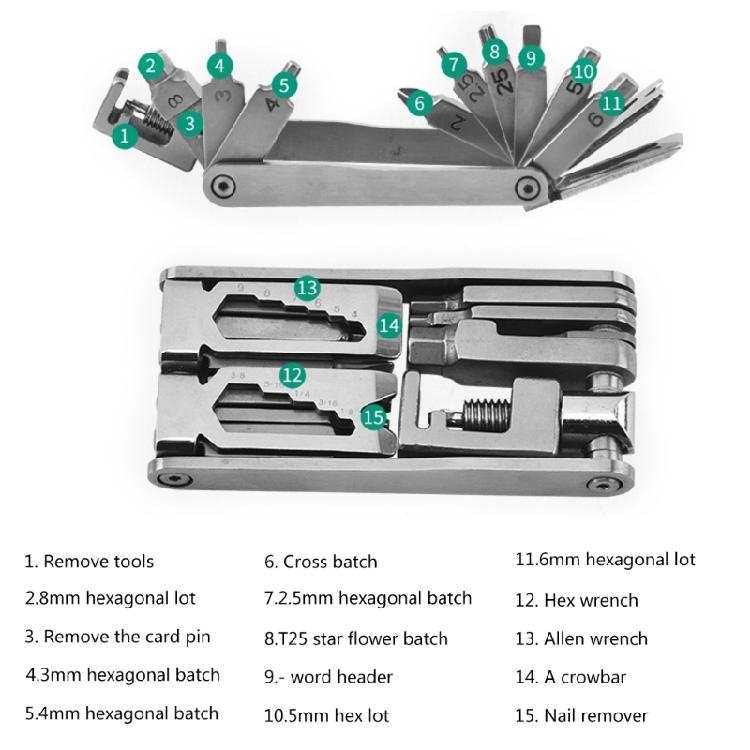 Reliable 15 Function Bike Repair Tool Kits Multi Tool  for Cycling Enthusiasts