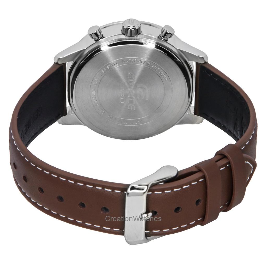 Casio Edifice Analog-Chronograph Lederarmband Cremefarbenes Zifferblatt Quarz EFR-575L-7A 100M Herrenuhr