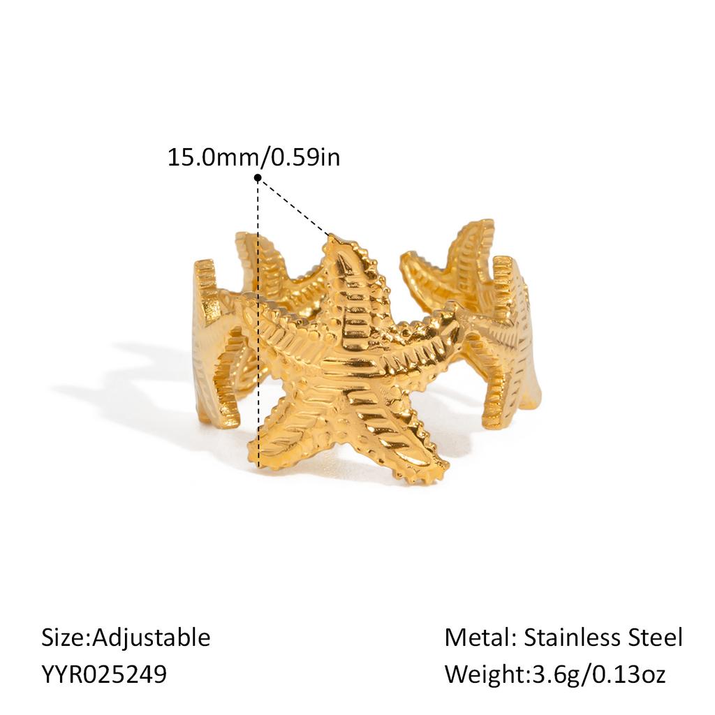 2025 Summer Ocean Rings For Women Gold Color Stainless Steel Shell Starfish Charm Figure Accessory