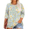 Women's Print Round Neck Plus Size Tops 3/4 Sleeves Elegant Shirt Tops