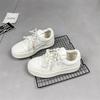 Leather wheat cake house little white shoes women's spring 2025 new round head lace-up thick-soled versatile sports and leisure board shoes