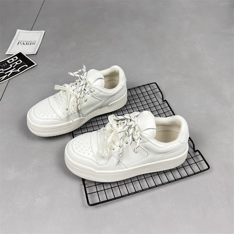 Leather wheat cake house little white shoes women's spring 2025 new round head lace-up thick-soled versatile sports and leisure board shoes