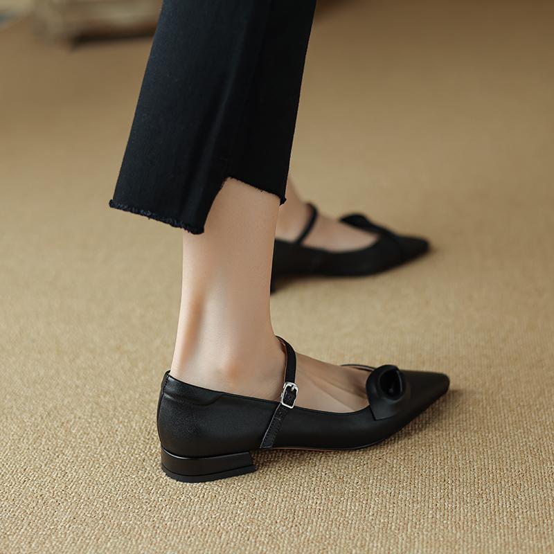 2024 New Fashion Genuine Leather Pumps Women Pointed Toe Pigskin Lining and Insole Ladies Office Mary Jane Shoes Heels Women