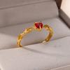 Red Heart Zircon Rings For Women Girls Gold Color Stainless Steel Ring  Wedding Engaement Romantic Party Jewelry Girlfriend Gift