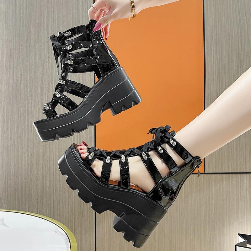Fashion Women's Sandals Fashion Thick Bottom Gladiator Sandals Punk Style Platform Sandals for Women Peep-toe Wedges Sandal Roman Shoes