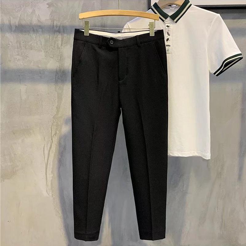 Summer new drape non-ironing small trousers men's slim-fitting retro trousers light business simple casual trousers