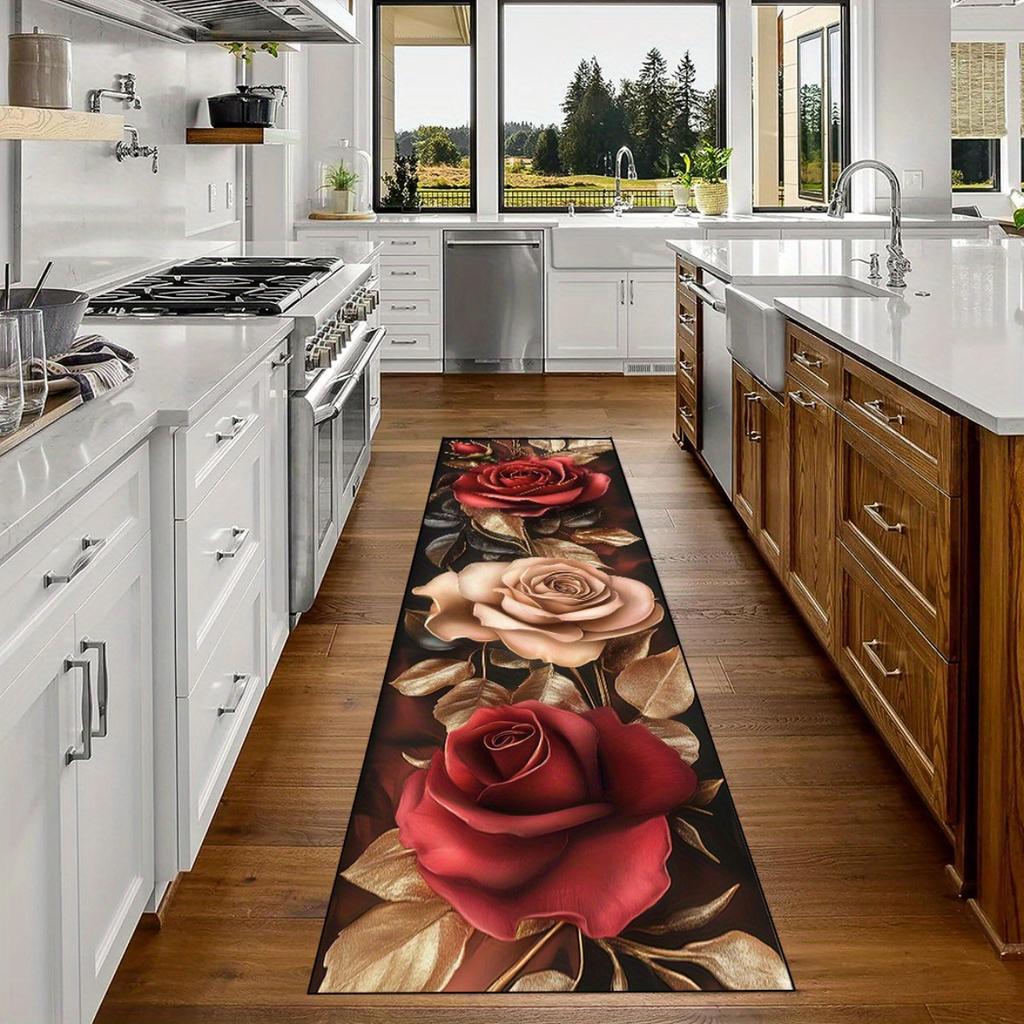 VIKAMA Premium Rose Carpet Valentine's Day Doormat Welcome Mat Kitchen Rug Runner Rug Carpet For Live Room Rug For Bedroom Home