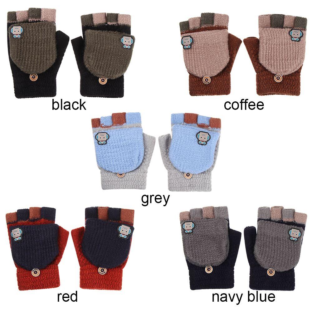 Cover Students Children Winter Warm Mittens Half-finger Gloves Knitted Glove Thickening Gloves