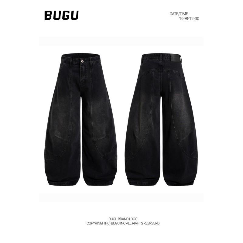 Vintage Washed Deconstructed Cropped Flared Jeans Men Women Relaxed Fit Straight Leg Wide Dragging Pants