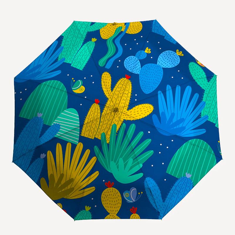 

1pc Cactus Print Automatic Open, Sturdy Iron Frame, Compact Folding Design, All-Season Portable Umbrella for Women & Men yy250801088