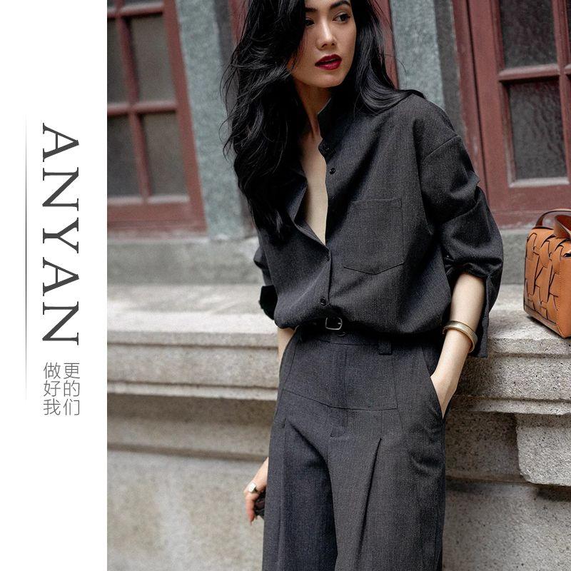 

Women s New Spliced POLO Collar Button Pocket Fashion Solid Color Loose Casual High-end Workwear Top L серый