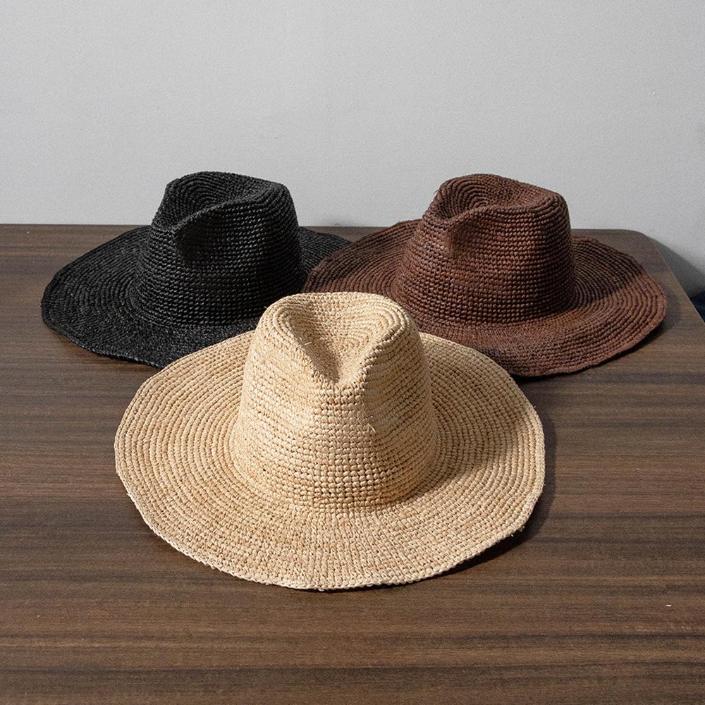 202507-hh5004A INS CHIC summer raffia grass soft brim shade panama holiday fedoras cap men women leisure JAZZ hat
