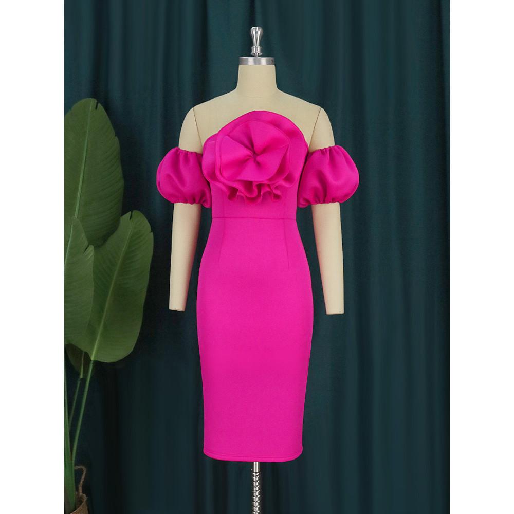 Moda femei elegante cu umăr dezactivat flori cu volan mâneci scurte mireasa domnișoare de onoare nuntă rochie midi lungă rochii de petrecere