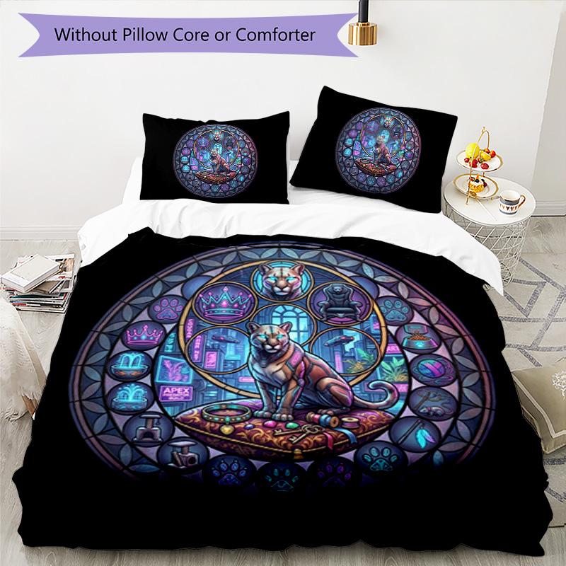 Cyberpunk Feline Kingdom Pattern Bedding,Quilt Set Quilt Cover Pillowcase Home Birthday Gift (1 * Duvet Cover + 2 * Pillowcase, Without Core)