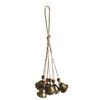 Vintage Bronze Bell Craft Bohemian Metal Pendant with Wooden Beads & Jute Rope, Retro Rustic Garden Chime Hanging Wind for Home Window Door