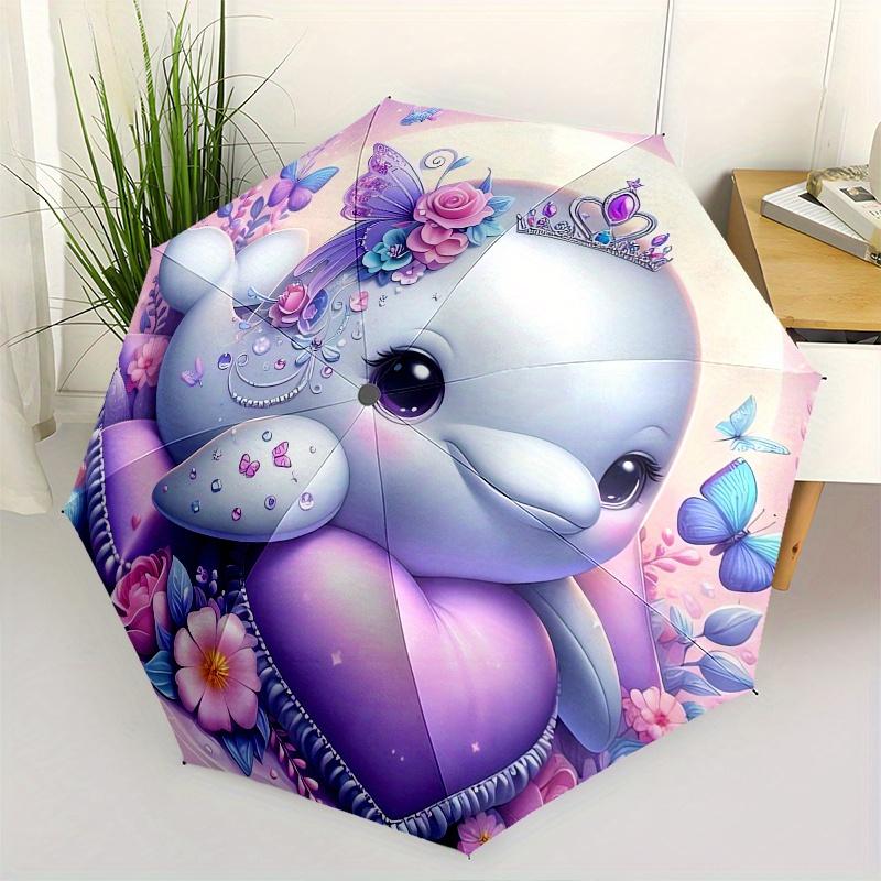 

Dolphin Princess Automatic Folding Umbrella Simple 8 Rib Design, Bright Cartoon Pattern, Durable Iron Frame, Suitable For Travel, Outdoor,