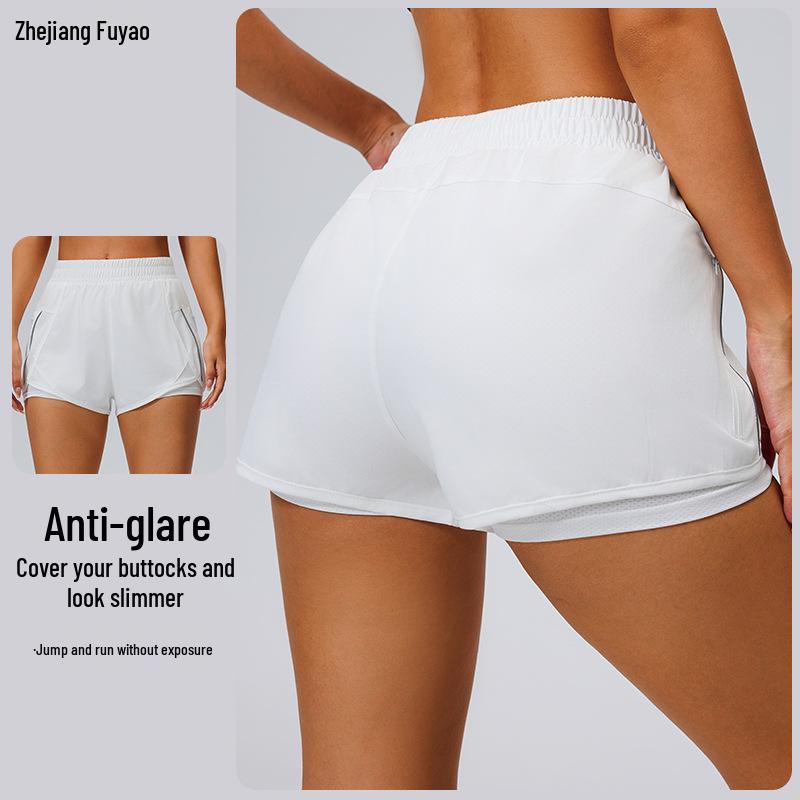 Women's Quick-Dry Three-Quarter Running Shorts with Inner Lining and Double Layer for Fitness